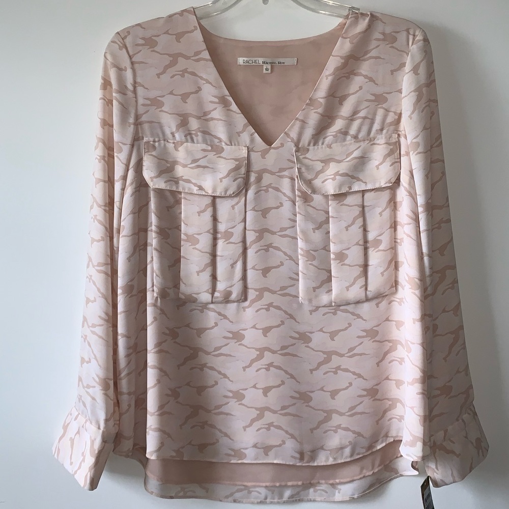 Cream camouflage blouse. Size L (brand:Rachel Roy)